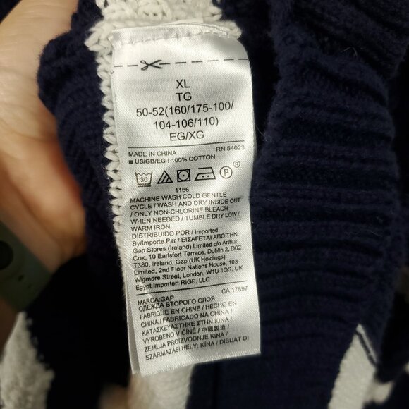 Gap Chunky Knit Turtleneck Navy Blue White Stripe Lng Slv Sweater Sz XL - Picture 6 of 12